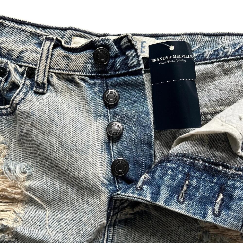 Brandy Melville Shorts Womens 26 Blue Distressed Denim Cut Off Cuffed High Waist - Picture 5 of 15